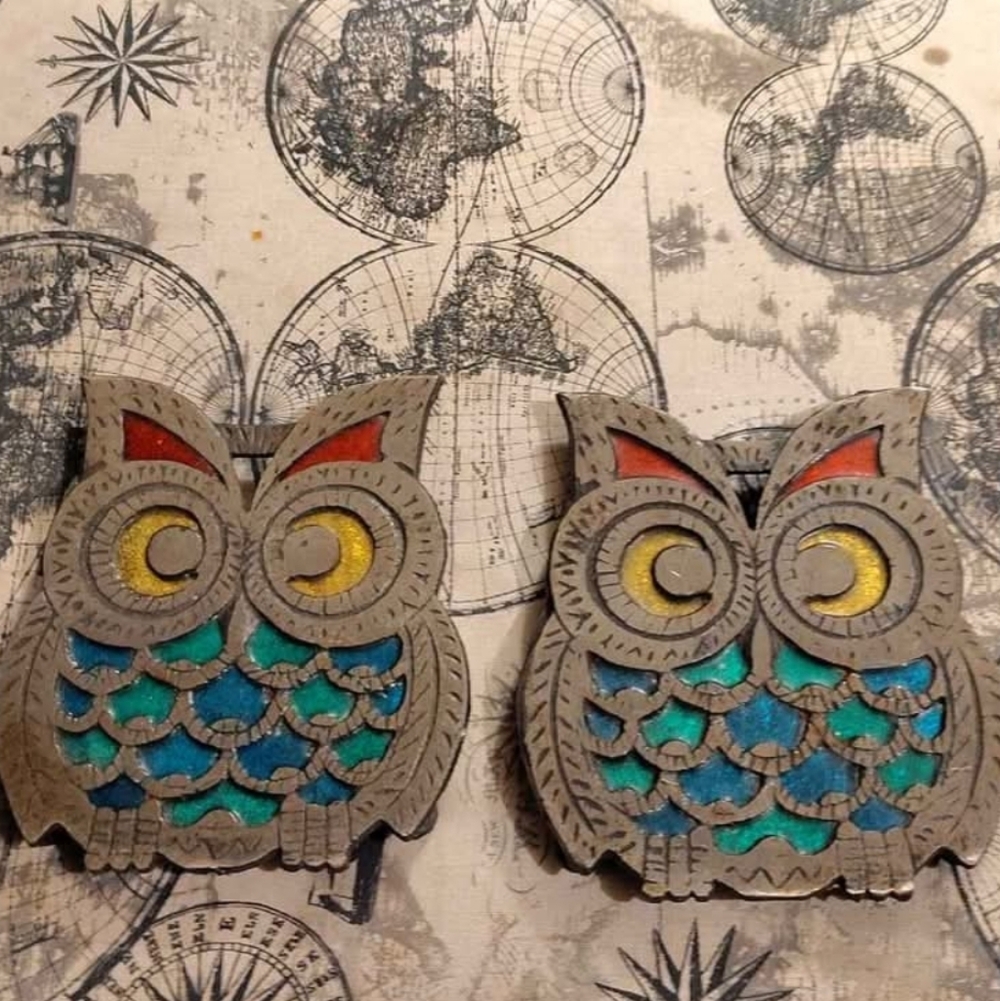Vintage Owl Trivets Set Of 2